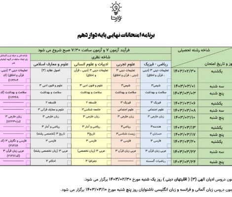 برنامه امتحانات خرداد ماه